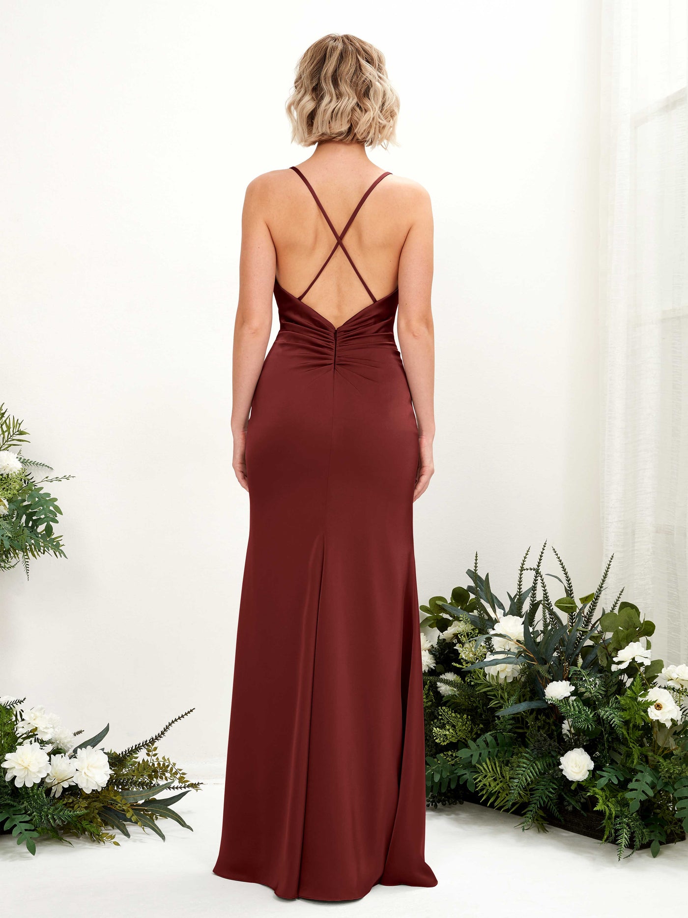 Carlyna Col bénitier Longueur ras du sol Satin Robe demoiselle d'honneur Bordeaux #couleur_bordeaux
