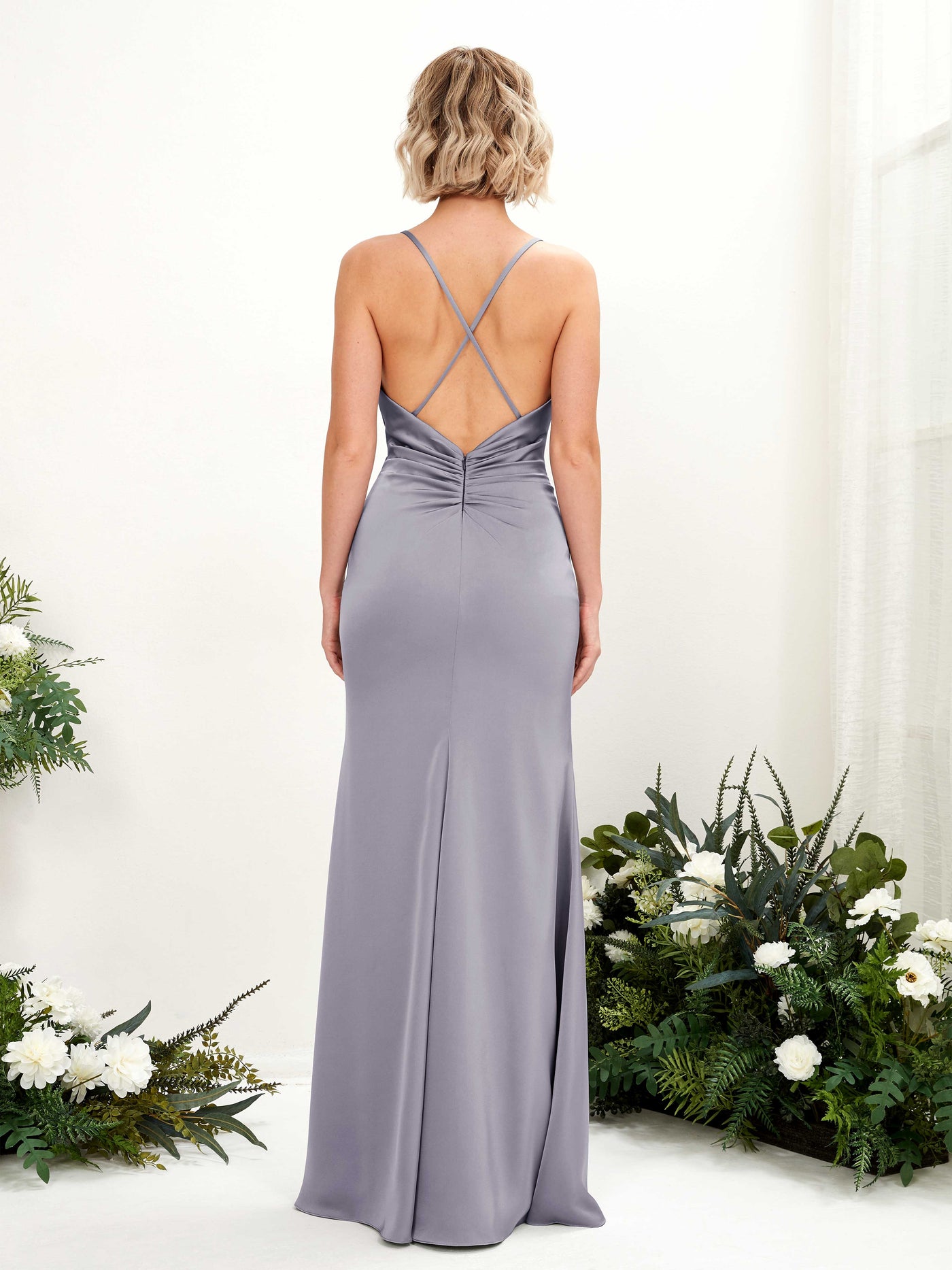 Carlyna Col bénitier Longueur ras du sol Satin Robe demoiselle d'honneur Brume Violette #couleur_brume-violette