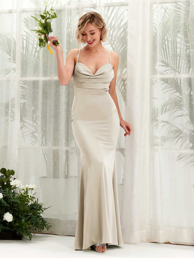 Carlyna Col bénitier Longueur ras du sol Satin Robe demoiselle d'honneur Champagne #couleur_champagne