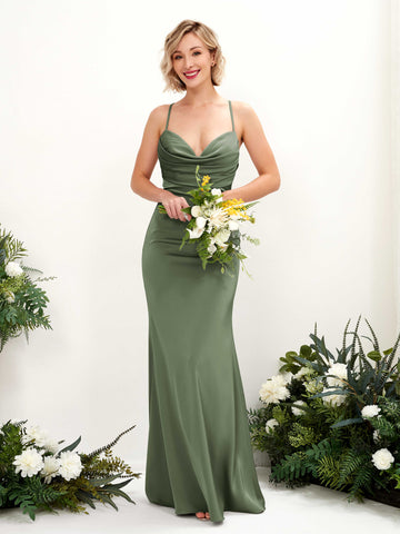 Carlyna Col bénitier Longueur ras du sol Satin Robe demoiselle d'honneur Olive #couleur_olive