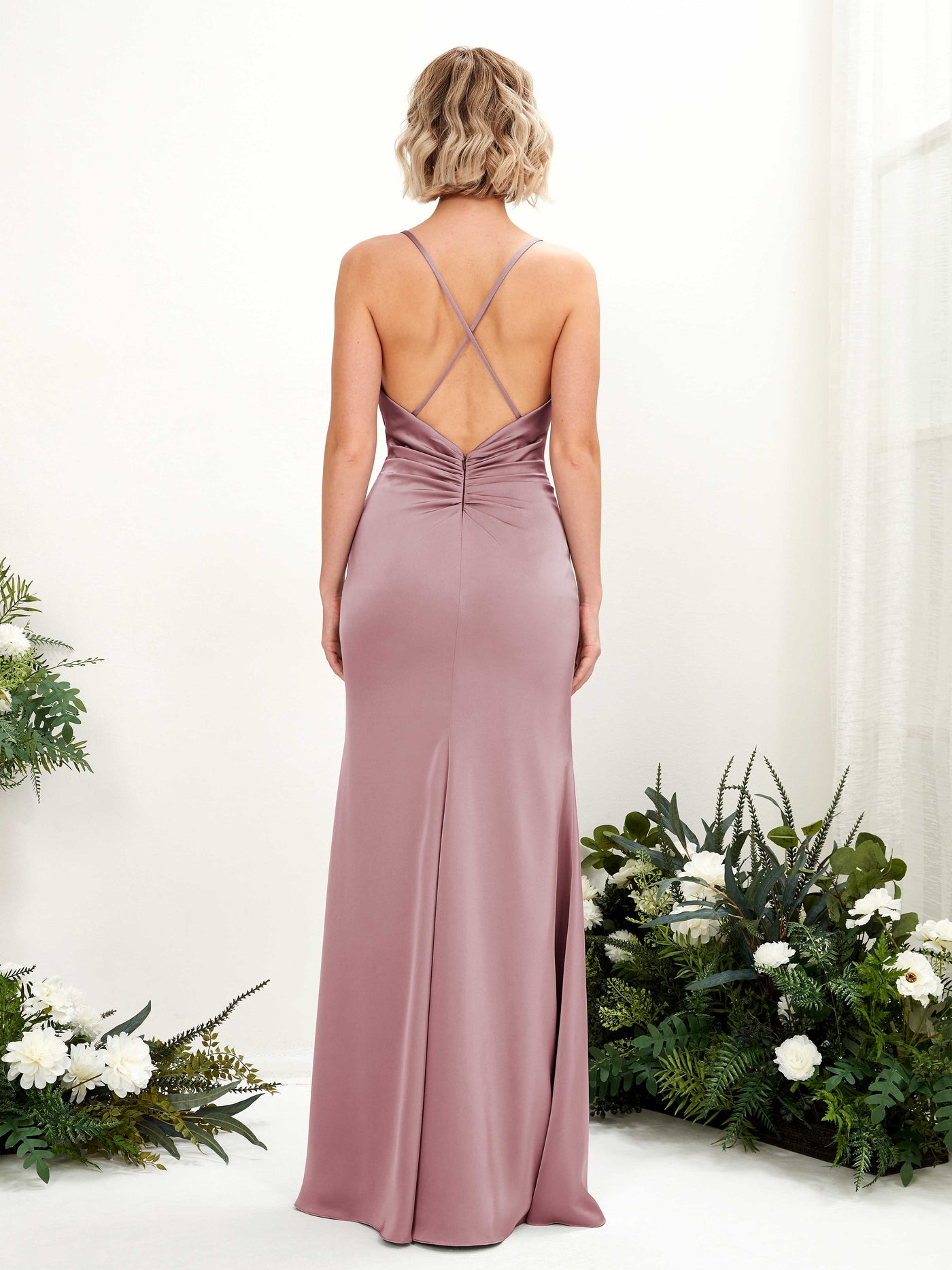 Carlyna Col bénitier Longueur ras du sol Satin Robe demoiselle d'honneur Quartz Rose #couleur_quartz-rose