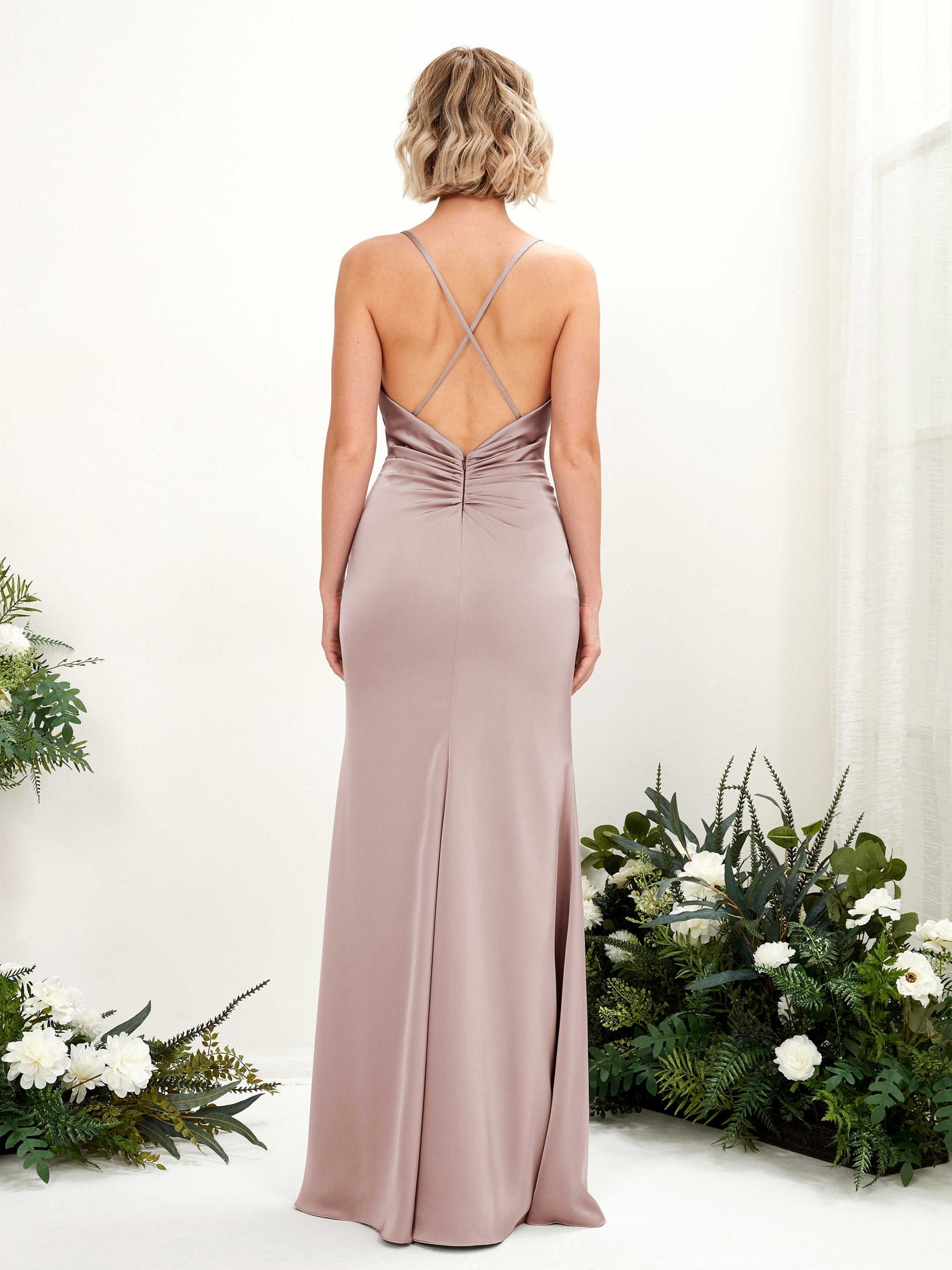 Carlyna Col bénitier Longueur ras du sol Satin Robe demoiselle d'honneur Rose Poussiéreux #couleur_rose-poussi-reux