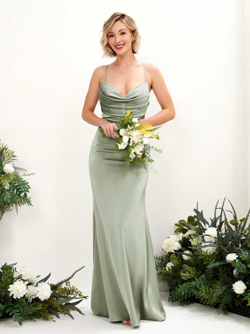 Carlyna Col bénitier Longueur ras du sol Satin Robe demoiselle d'honneur Vert Sauge Foncé #couleur_vert-sauge-fonc