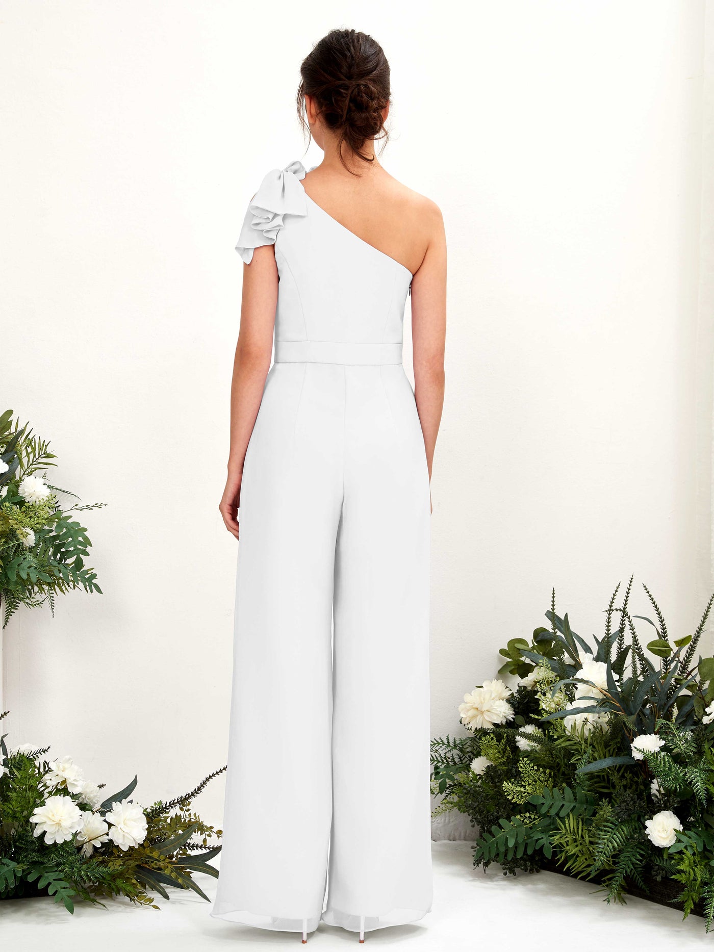 Carlyna Combinaison Décolleté Asymétrique Longueur ras du sol Robes de demoiselle d'honneur Blanc #couleur_blanc