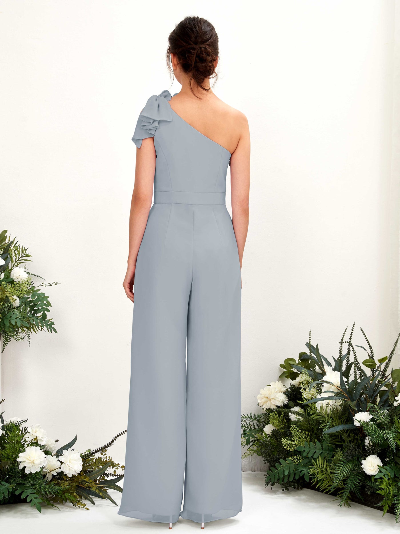 Carlyna Combinaison Décolleté Asymétrique Longueur ras du sol Robes de demoiselle d'honneur Bleu Poussiéreux Amélioré #couleur_bleu-poussi-reux-am-lior