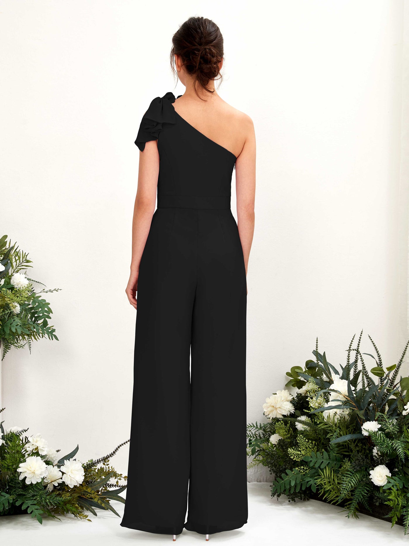Carlyna Combinaison Décolleté Asymétrique Longueur ras du sol Robes de demoiselle d'honneur Noir #couleur_noir