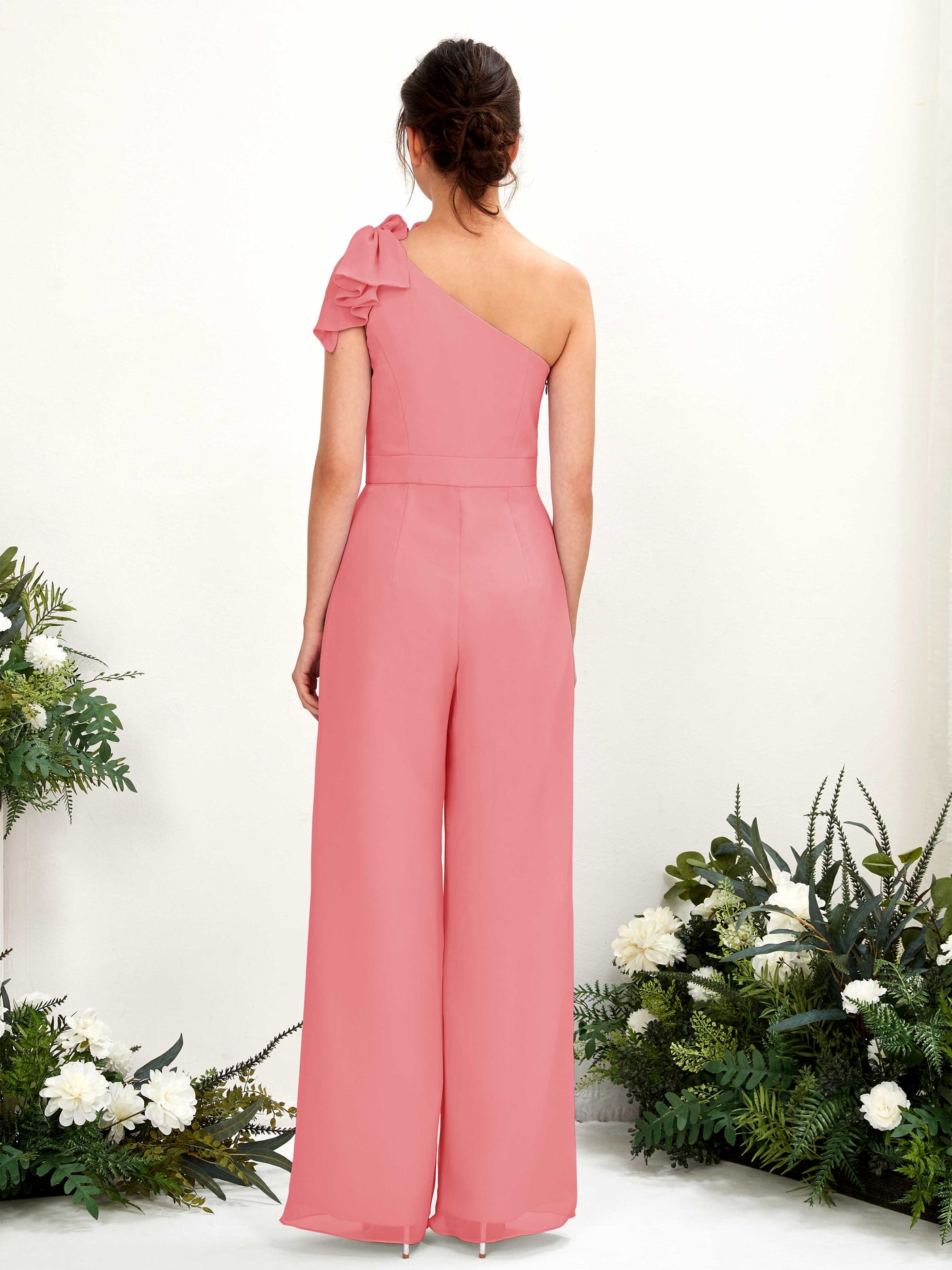 Carlyna Combinaison Décolleté Asymétrique Longueur ras du sol Robes de demoiselle d'honneur Rose Corail #couleur_rose-corail