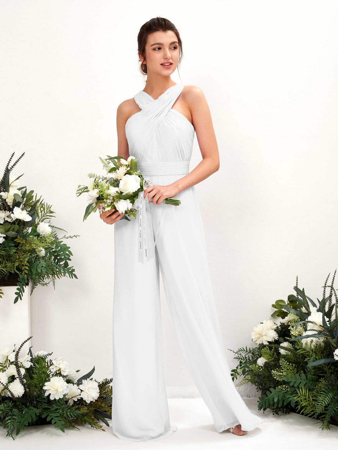 Carlyna Combinaison Encolure croisée Longueur ras du sol Mousseline froncé Robes de demoiselle d&