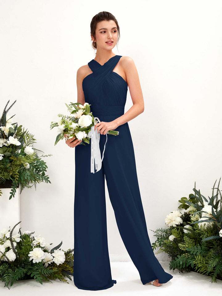 Carlyna Combinaison Encolure croisée Longueur ras du sol Mousseline froncé Robes de demoiselle d&