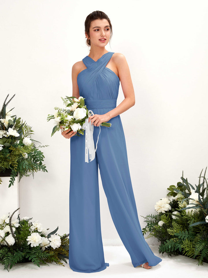 Carlyna Combinaison Encolure croisée Longueur ras du sol Mousseline froncé Robes de demoiselle d&