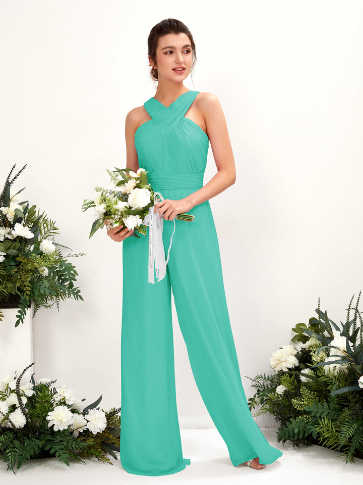 Carlyna Combinaison Encolure croisée Longueur ras du sol Mousseline froncé Robes de demoiselle d&