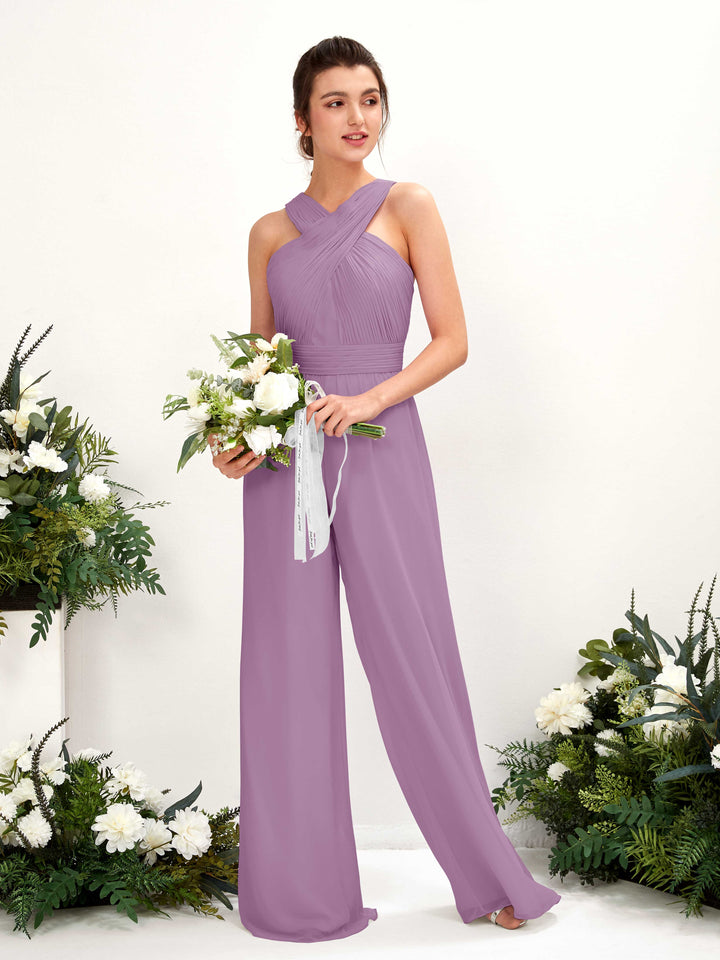 Carlyna Combinaison Encolure croisée Longueur ras du sol Mousseline froncé Robes de demoiselle d&
