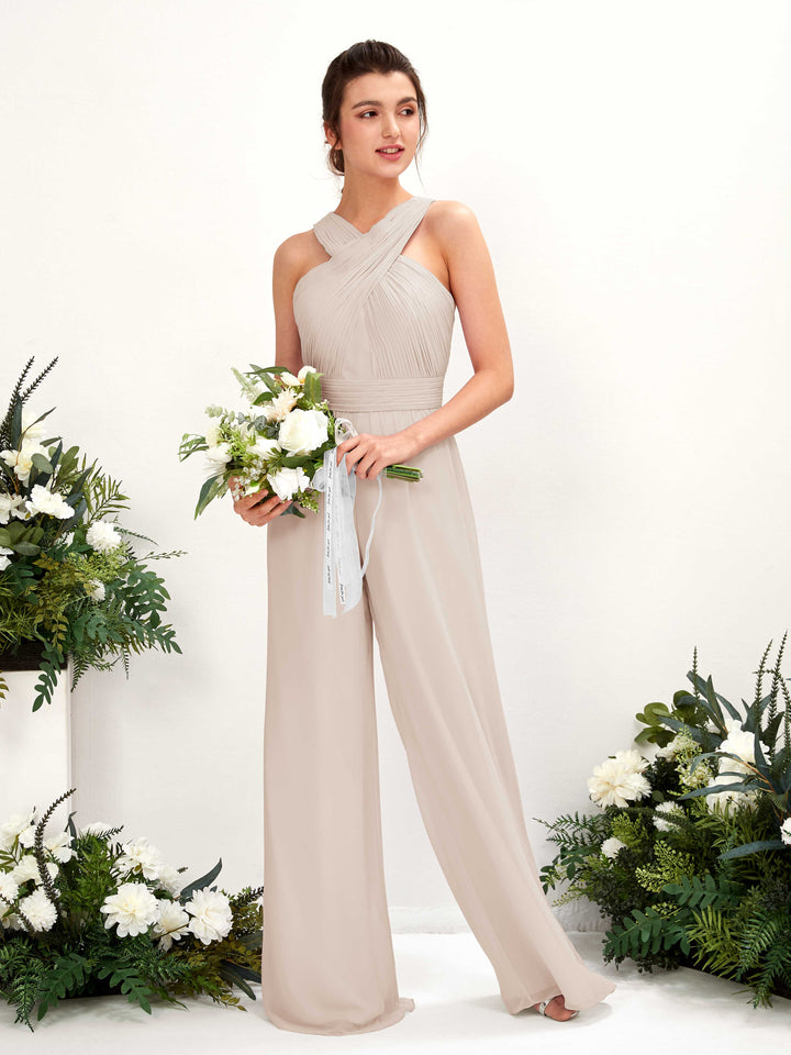 Carlyna Combinaison Encolure croisée Longueur ras du sol Mousseline froncé Robes de demoiselle d&
