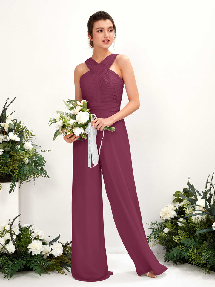 Carlyna Combinaison Encolure croisée Longueur ras du sol Mousseline froncé Robes de demoiselle d&