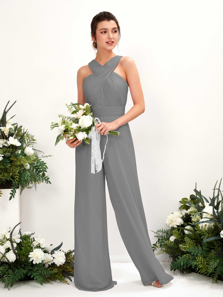 Carlyna Combinaison Encolure croisée Longueur ras du sol Mousseline froncé Robes de demoiselle d&