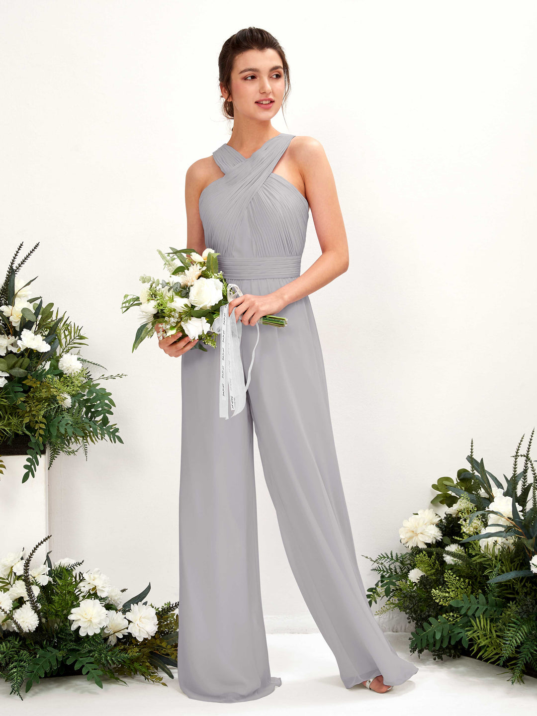 Carlyna Combinaison Encolure croisée Longueur ras du sol Mousseline froncé Robes de demoiselle d&