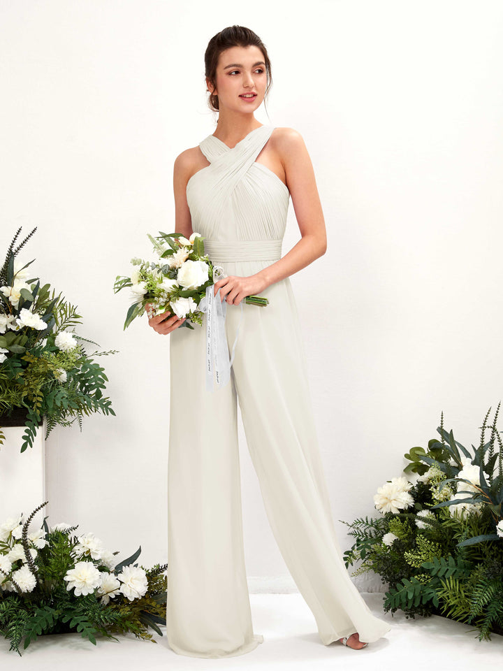 Carlyna Combinaison Encolure croisée Longueur ras du sol Mousseline froncé Robes de demoiselle d&