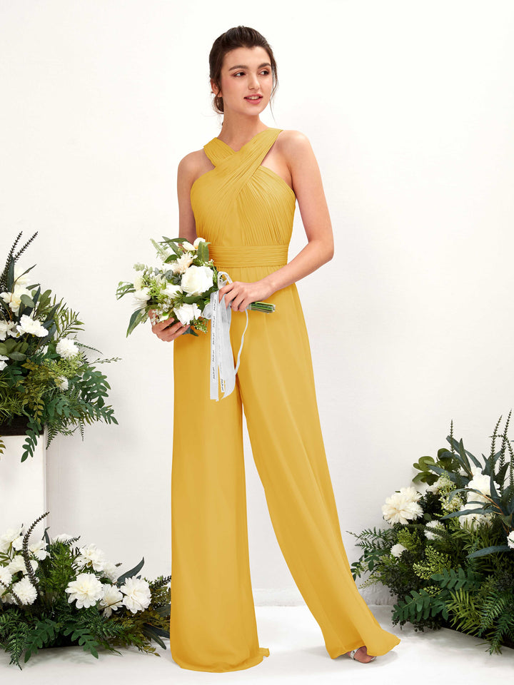 Carlyna Combinaison Encolure croisée Longueur ras du sol Mousseline froncé Robes de demoiselle d&