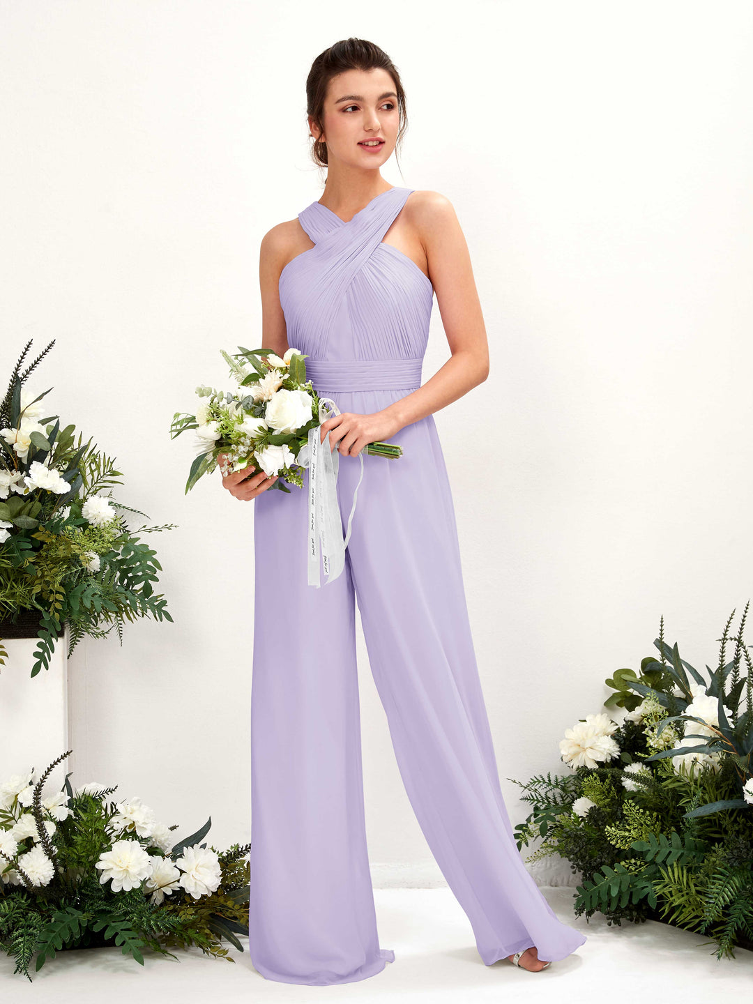 Carlyna Combinaison Encolure croisée Longueur ras du sol Mousseline froncé Robes de demoiselle d&