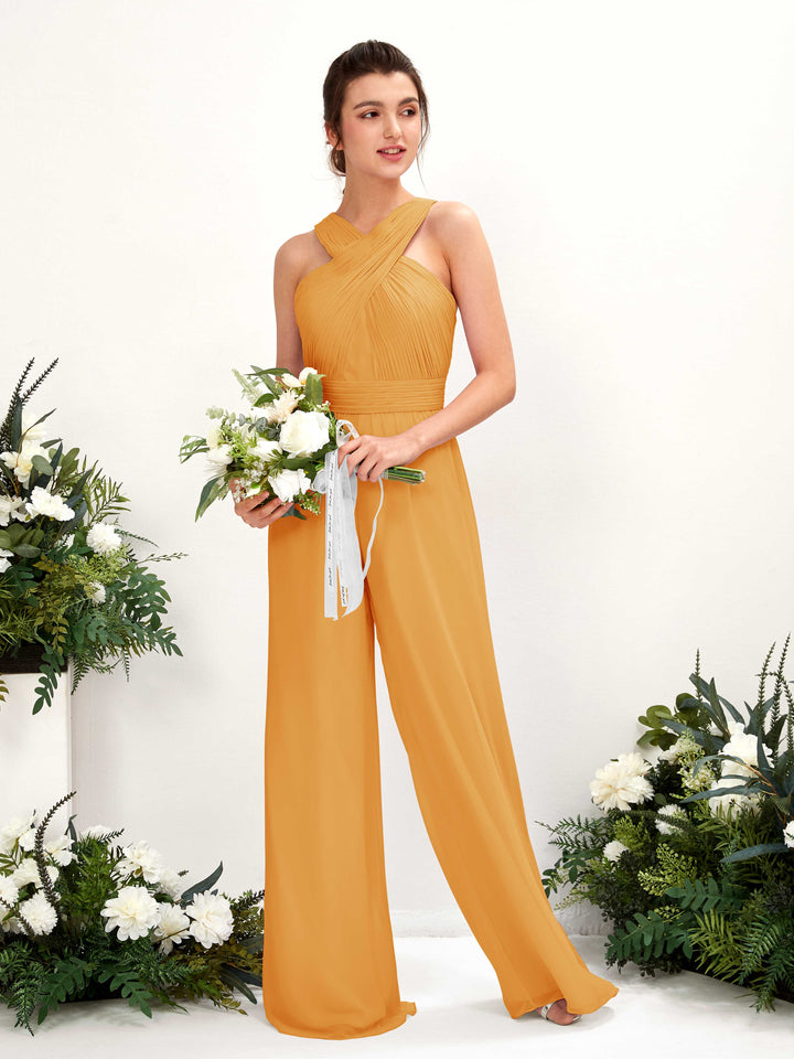 Carlyna Combinaison Encolure croisée Longueur ras du sol Mousseline froncé Robes de demoiselle d&