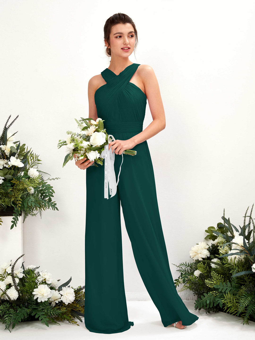 Carlyna Combinaison Encolure croisée Longueur ras du sol Mousseline froncé Robes de demoiselle d&