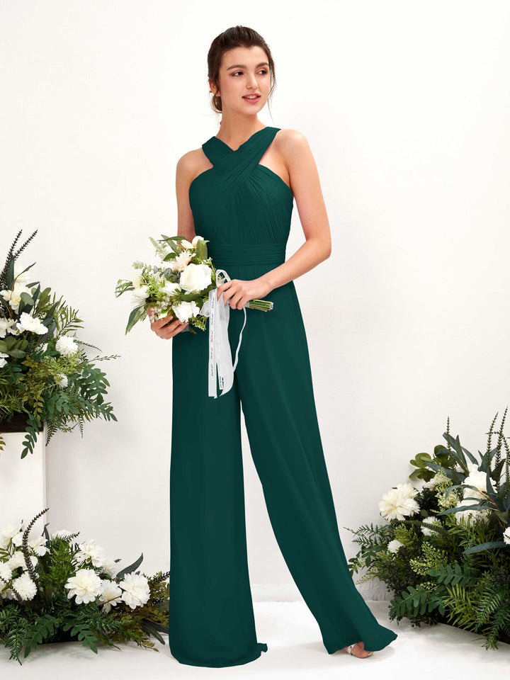 Carlyna Combinaison Encolure croisée Longueur ras du sol Mousseline froncé Robes de demoiselle d&