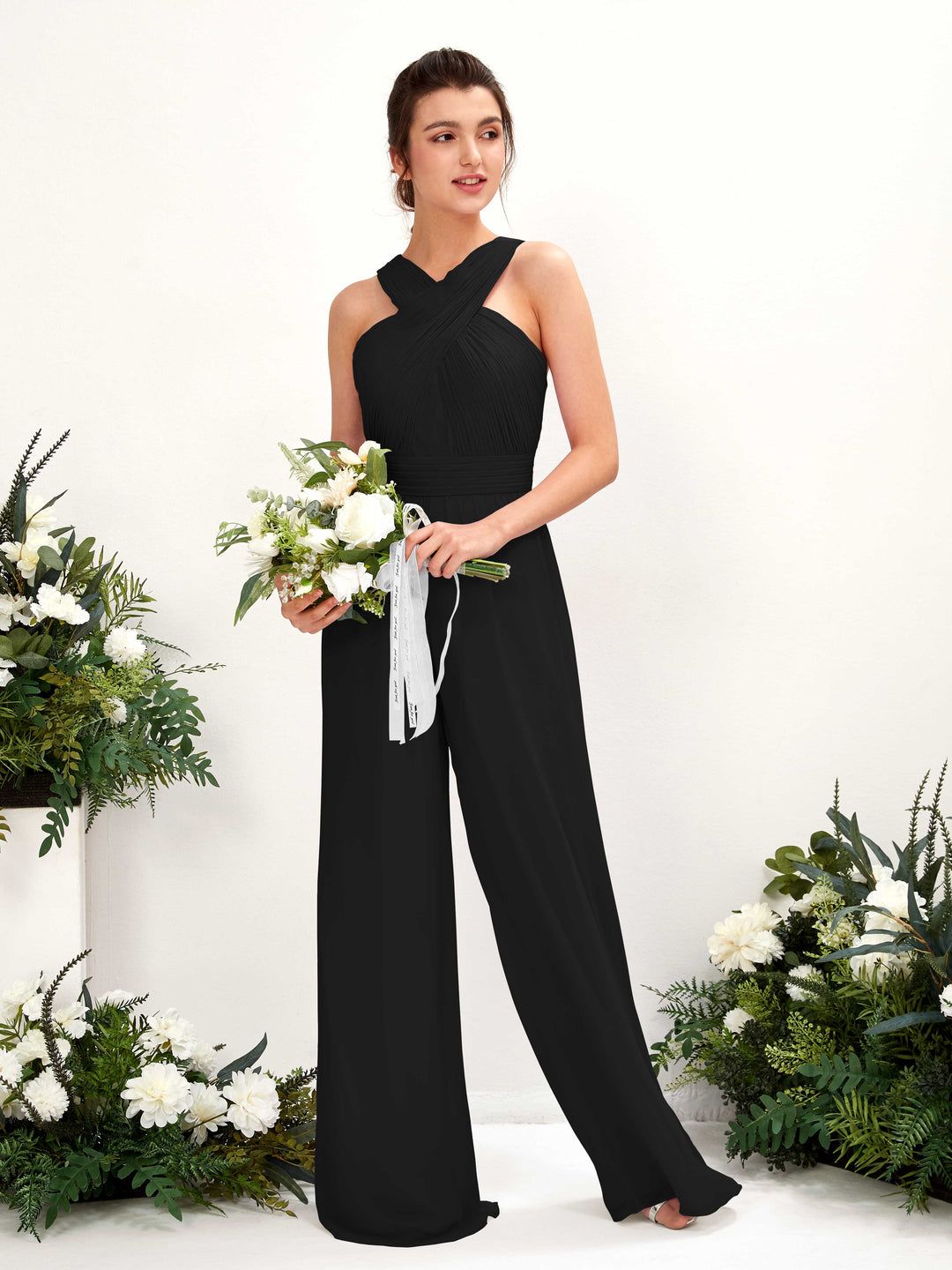 Carlyna Combinaison Encolure croisée Longueur ras du sol Mousseline froncé Robes de demoiselle d&