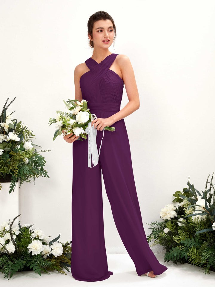 Carlyna Combinaison Encolure croisée Longueur ras du sol Mousseline froncé Robes de demoiselle d&