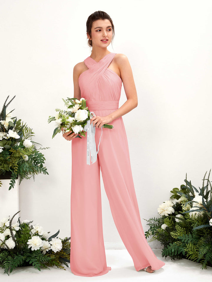 Carlyna Combinaison Encolure croisée Longueur ras du sol Mousseline froncé Robes de demoiselle d&