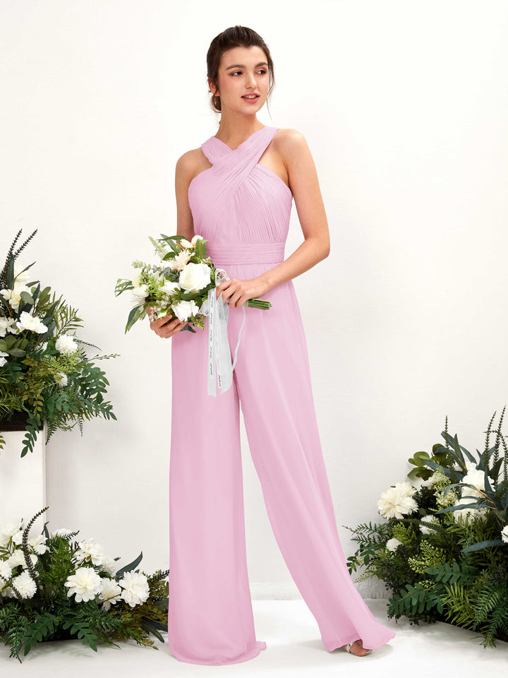Carlyna Combinaison Encolure croisée Longueur ras du sol Mousseline froncé Robes de demoiselle d&