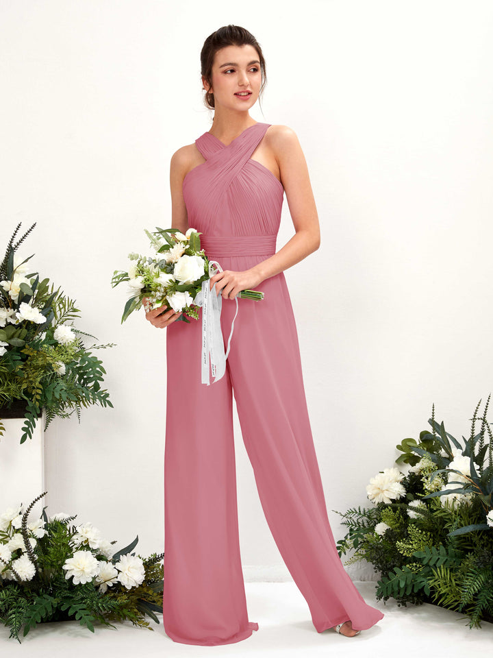 Carlyna Combinaison Encolure croisée Longueur ras du sol Mousseline froncé Robes de demoiselle d&