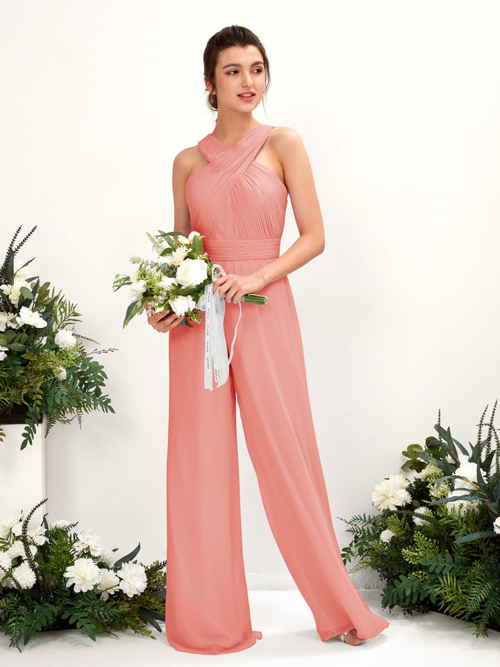 Carlyna Combinaison Encolure croisée Longueur ras du sol Mousseline froncé Robes de demoiselle d&