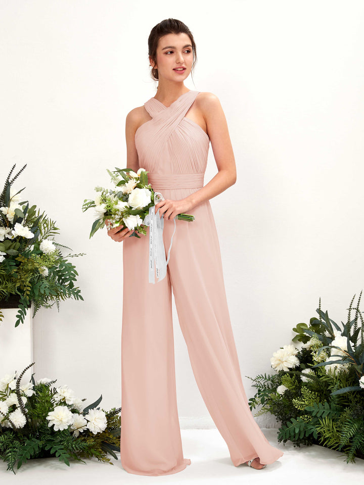 Carlyna Combinaison Encolure croisée Longueur ras du sol Mousseline froncé Robes de demoiselle d&