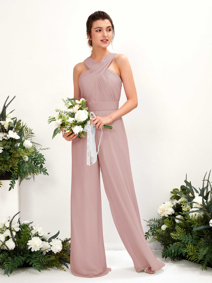 Carlyna Combinaison Encolure croisée Longueur ras du sol Mousseline froncé Robes de demoiselle d&