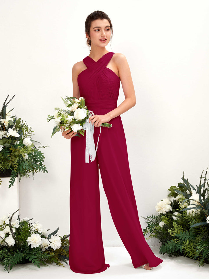 Carlyna Combinaison Encolure croisée Longueur ras du sol Mousseline froncé Robes de demoiselle d&