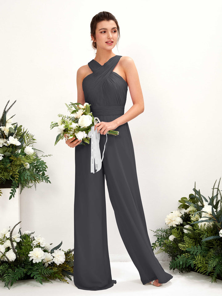 Carlyna Combinaison Encolure croisée Longueur ras du sol Mousseline froncé Robes de demoiselle d&