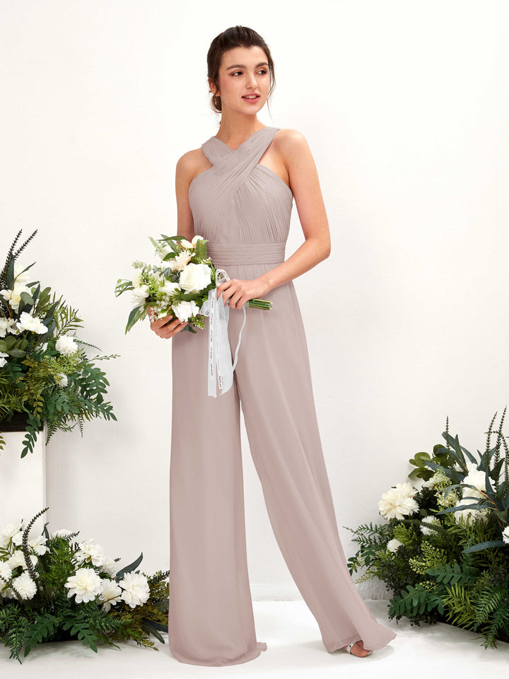 Carlyna Combinaison Encolure croisée Longueur ras du sol Mousseline froncé Robes de demoiselle d&