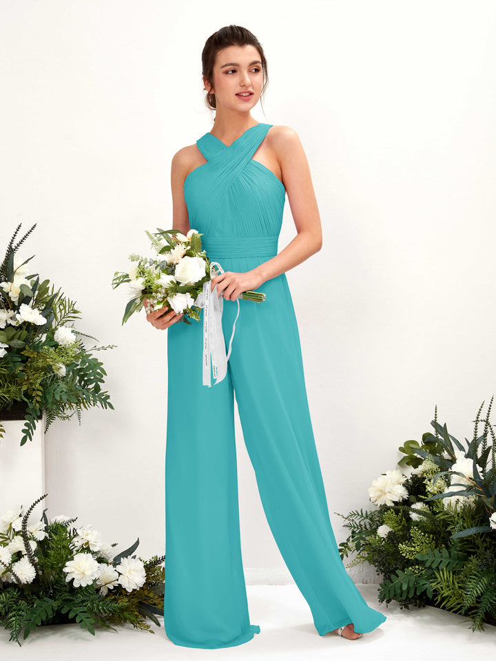 Carlyna Combinaison Encolure croisée Longueur ras du sol Mousseline froncé Robes de demoiselle d&