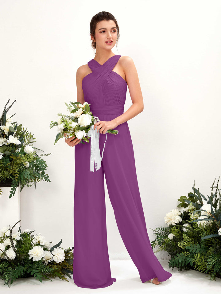 Carlyna Combinaison Encolure croisée Longueur ras du sol Mousseline froncé Robes de demoiselle d&