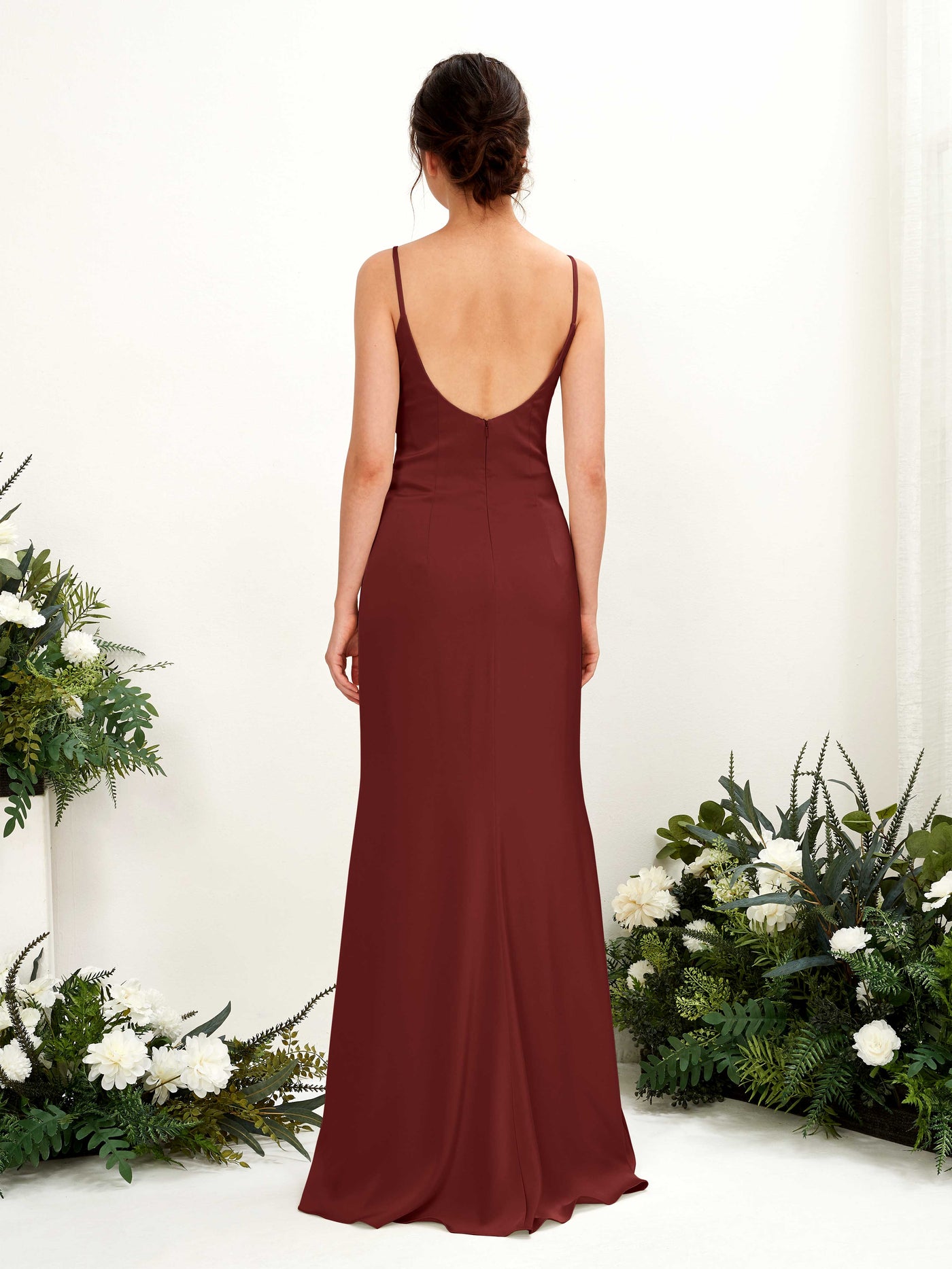 Carlyna Empire Col bénitier Longueur ras du sol Satin Froncé Robes de demoiselle d'honneur Bordeaux #couleur_bordeaux