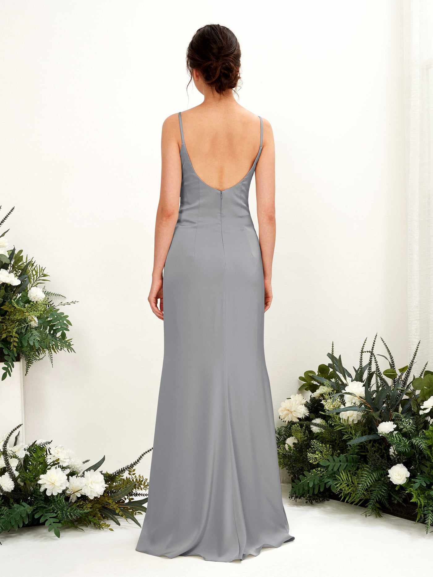 Carlyna Empire Col bénitier Longueur ras du sol Satin Froncé Robes de demoiselle d'honneur Gris Acier #couleur_gris-acier