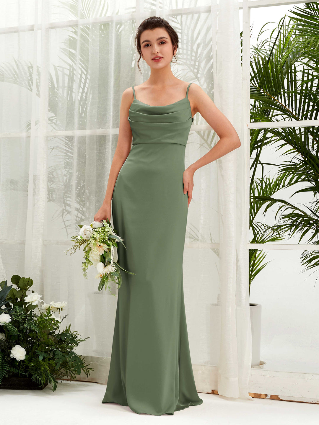 Carlyna Empire Col bénitier Longueur ras du sol Satin Froncé Robes de demoiselle d&
