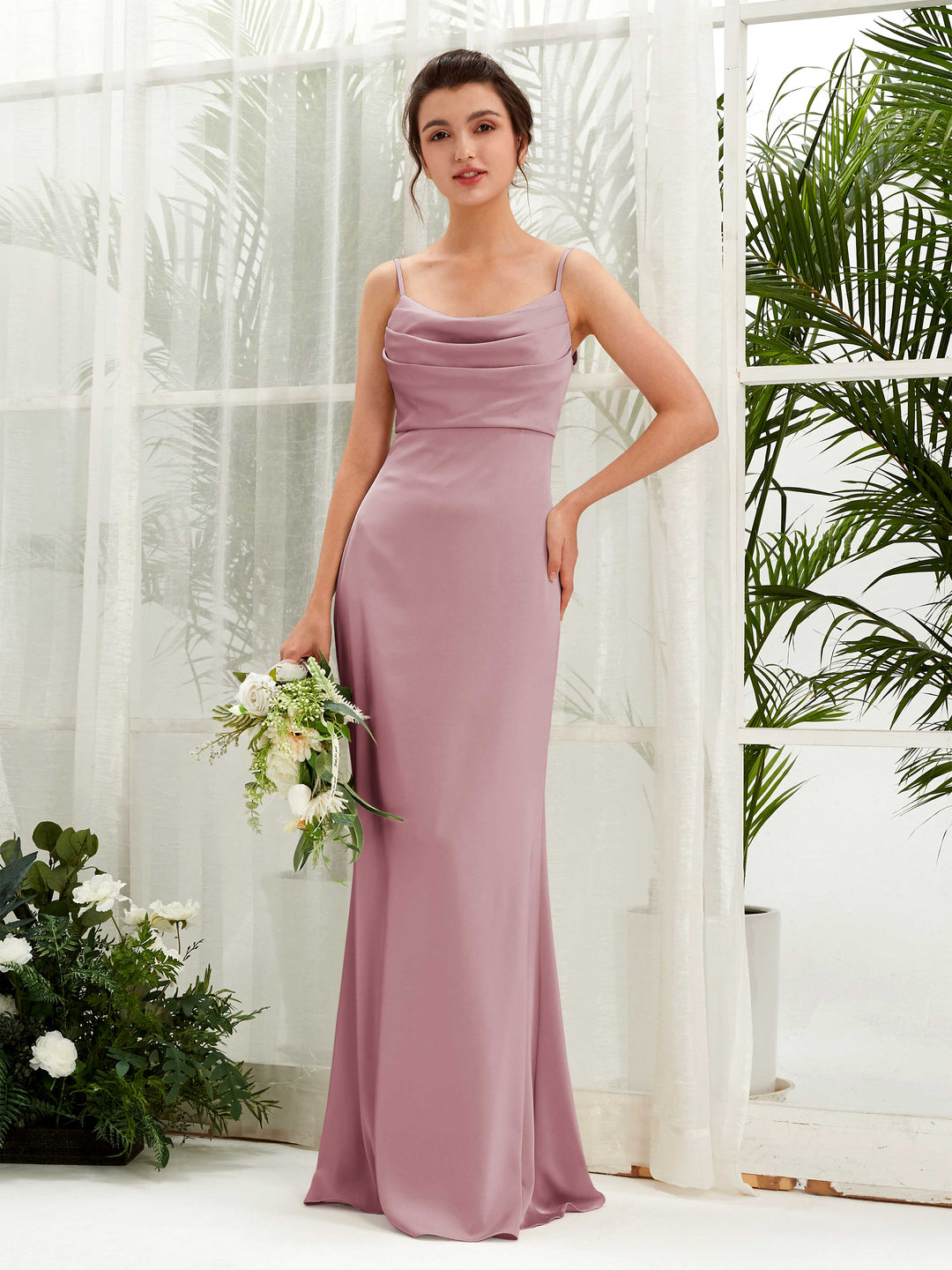 Carlyna Empire Col bénitier Longueur ras du sol Satin Froncé Robes de demoiselle d&