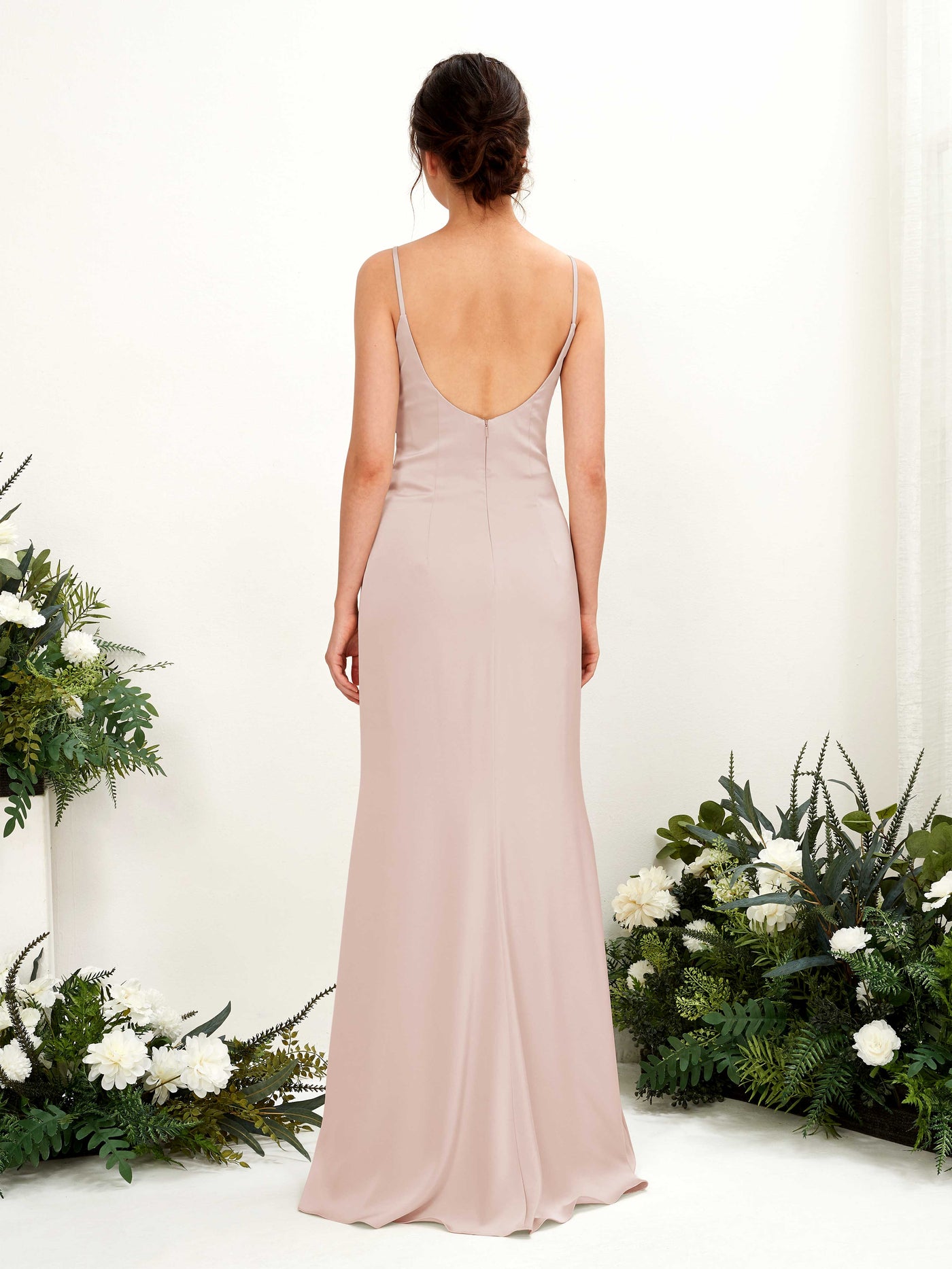 Carlyna Empire Col bénitier Longueur ras du sol Satin Froncé Robes de demoiselle d'honneur Rose Perle #couleur_rose-perle