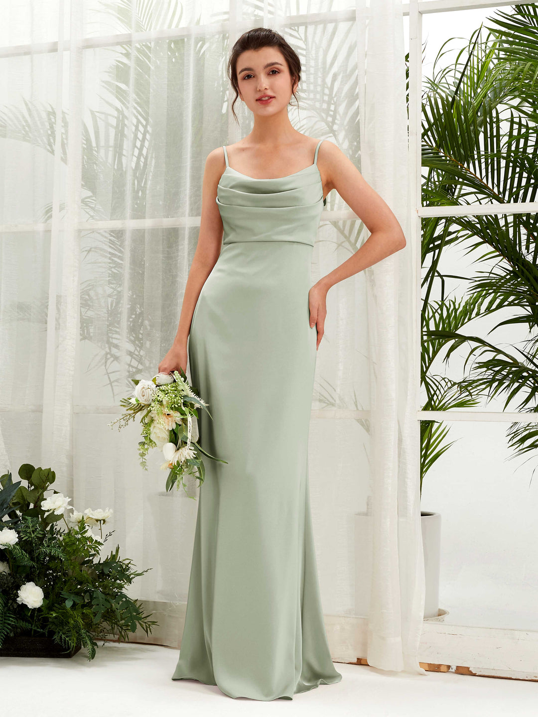Carlyna Empire Col bénitier Longueur ras du sol Satin Froncé Robes de demoiselle d&