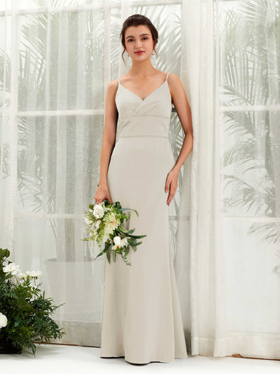 Carlyna Empire Col V Longueur Ras du Sol Satin Robe de Demoiselle d'Honneur Champagne #couleur_champagne