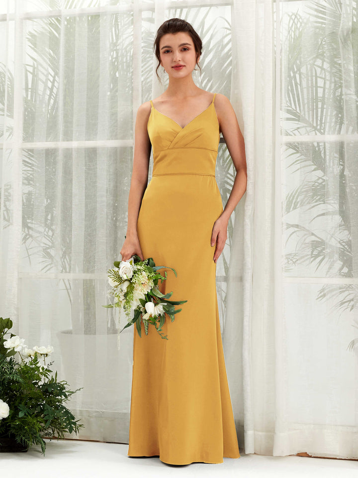 Carlyna Empire Col V Longueur Ras du Sol Satin Robe de Demoiselle d&