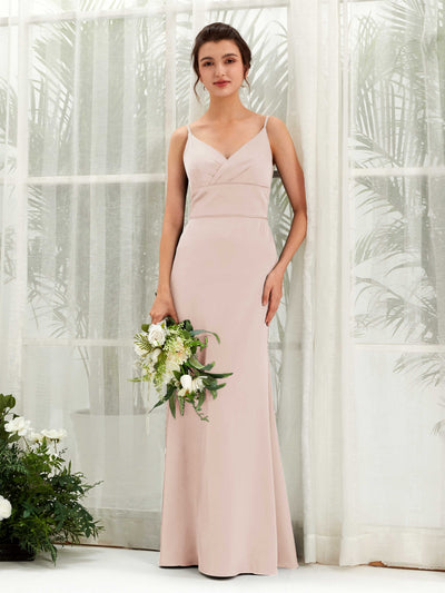 Carlyna Empire Col V Longueur Ras du Sol Satin Robe de Demoiselle d'Honneur Rose Perle #couleur_rose-perle