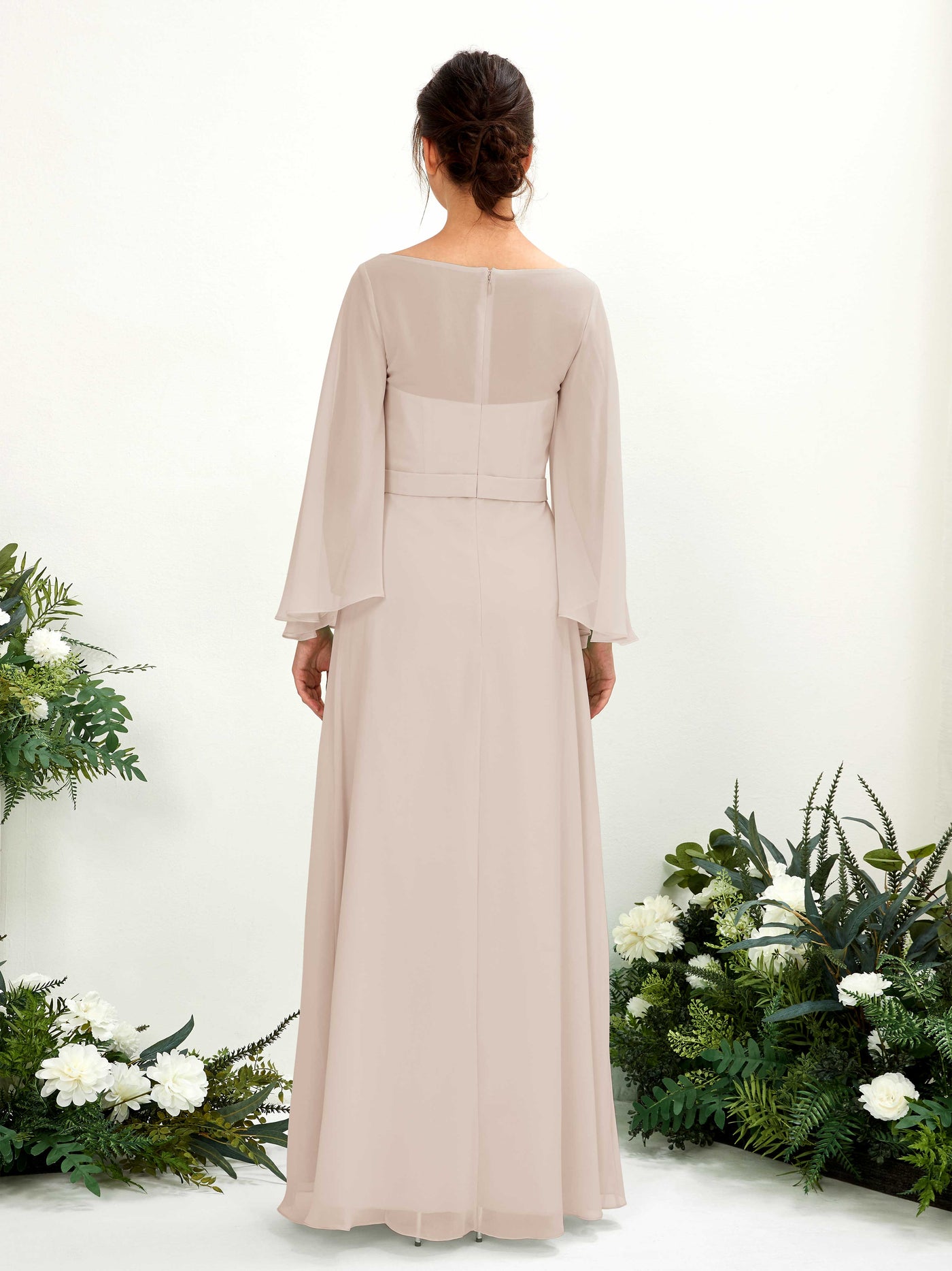 Carlyna Encolure bateau Longueur ras du sol Trapèze Manches longues Robes de demoiselle d'honneur Champagne #couleur_champagne