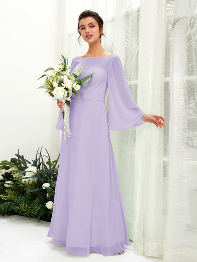 Carlyna Encolure bateau Longueur ras du sol Trapèze Manches longues Robes de demoiselle d'honneur Lilas #couleur_lilas